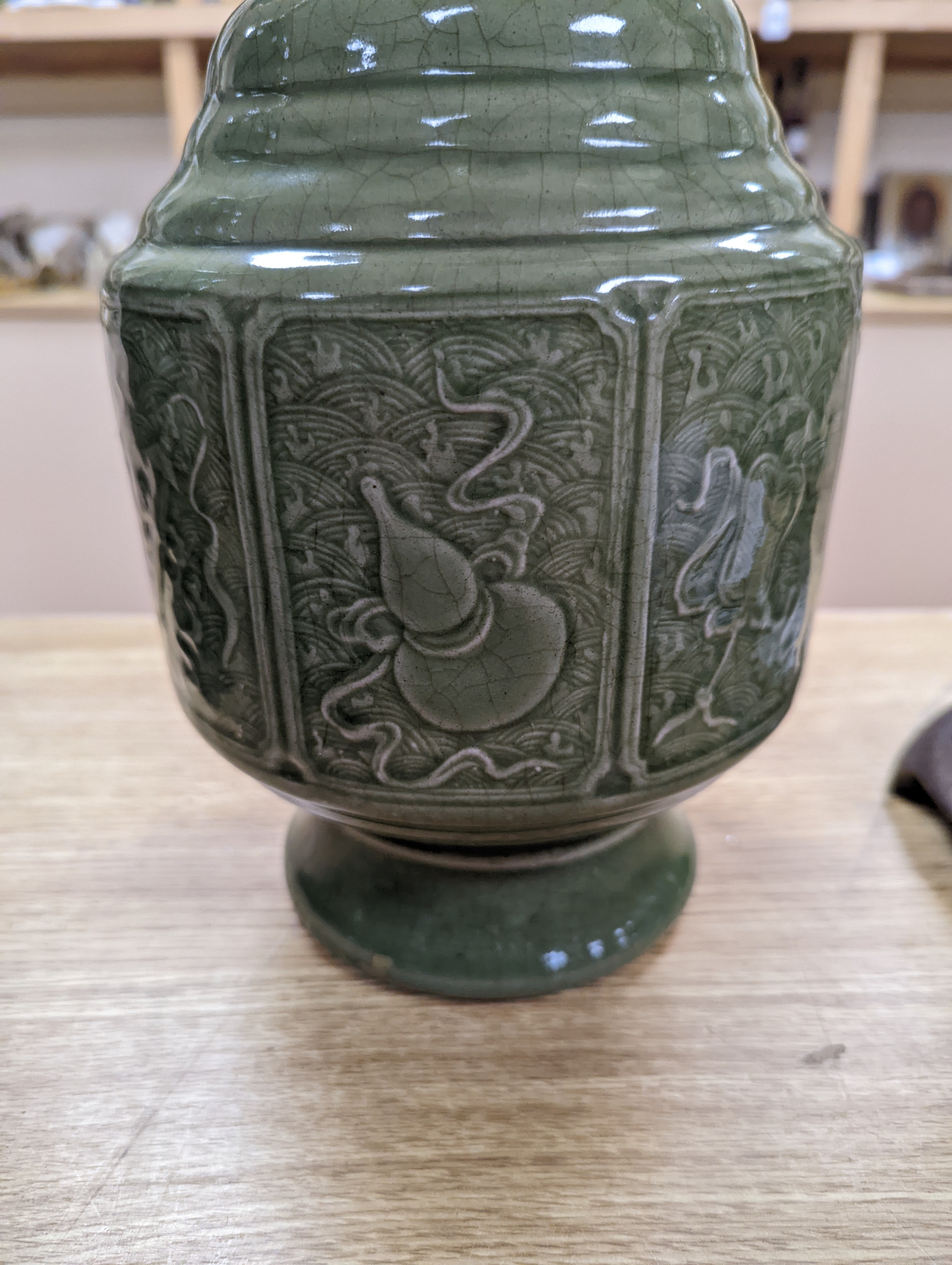 A pair of Chinese celadon glazed vases 35cm